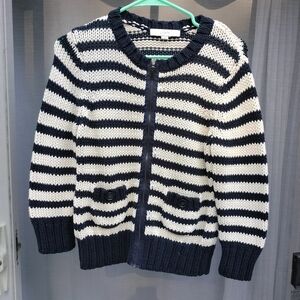 Loft Size S Striped Navy and White Knit Cardigan